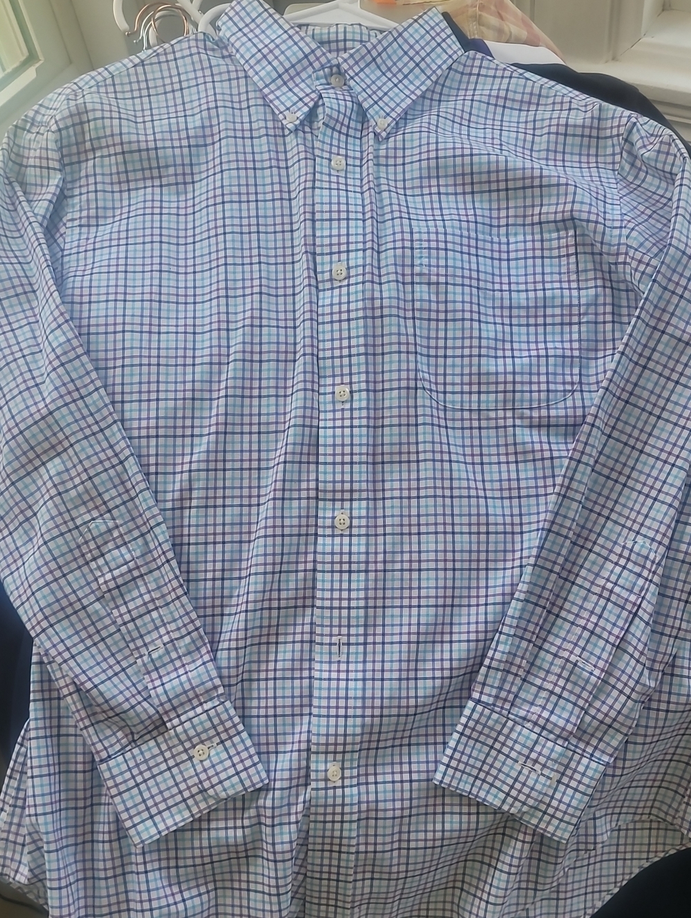 Men's Blue and White Check Button-Down Shirt